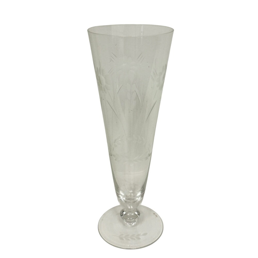 Vintage Etched Clear Footed Acrylic Trumpet Vase‎ Floral Wheat Pattern 10 Inch